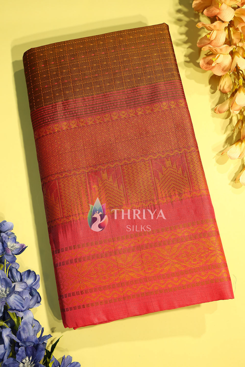 Silk Cotton Saree in Brown and Pink - TSB040505 - View 1