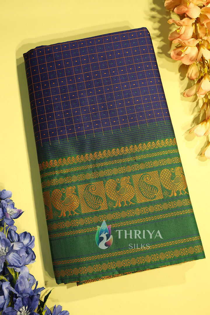 Silk Cotton Saree in Blue and Green - TSB040501 - View 1