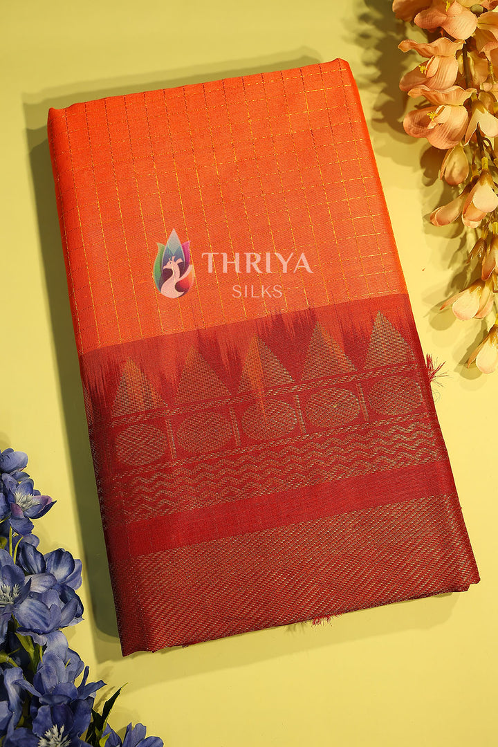 Silk Cotton Saree in Coral Orange and Maroon - TSZC040505 - View 1