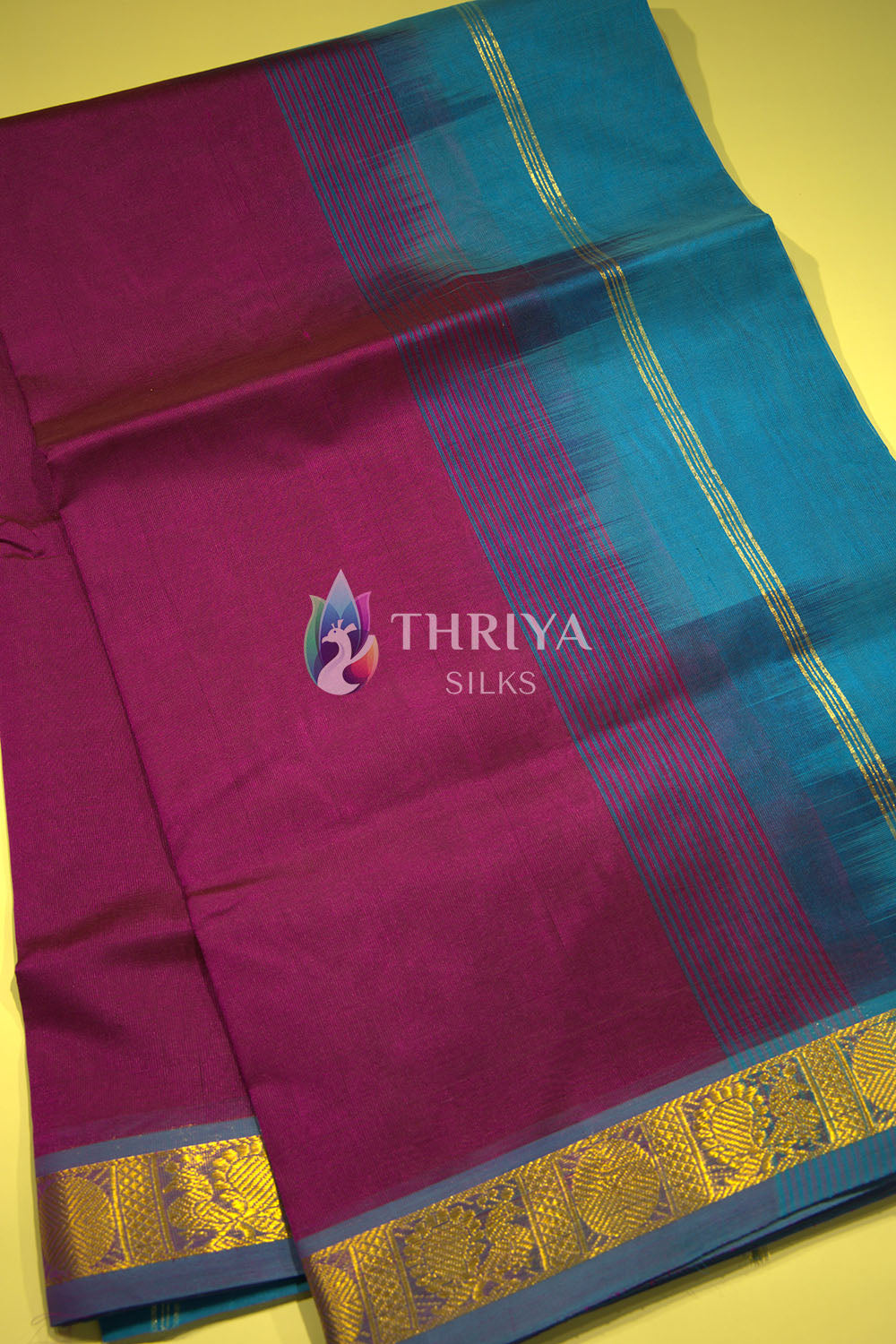 Silk Cotton Saree in Purple and Sky Blue - TSSB040501 - View 2