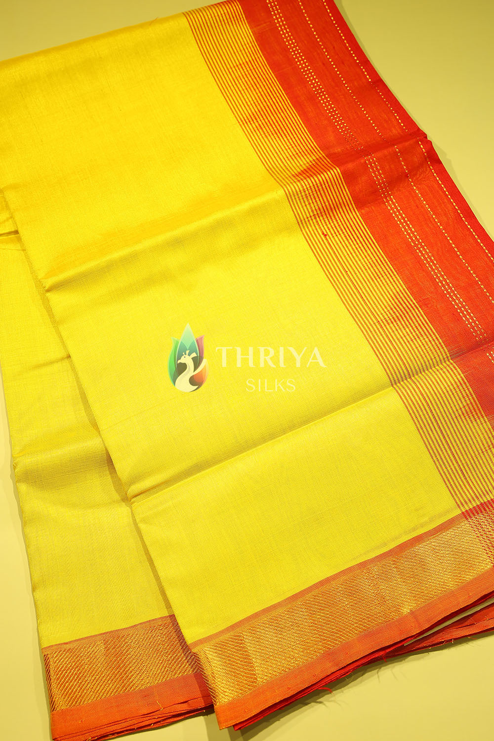 Silk Cotton Saree in Lime Yellow and Red - TSSB040506 - View 2