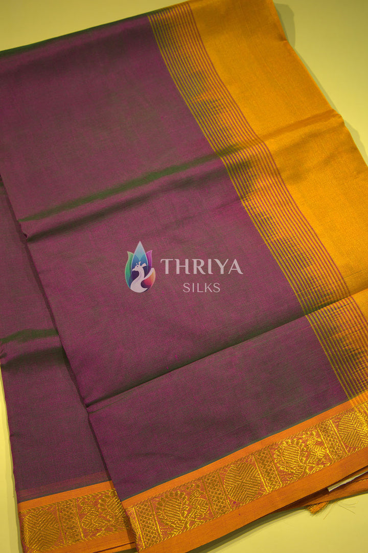 Silk Cotton Saree in Violet and Yellow - TSSB040505 - View 2