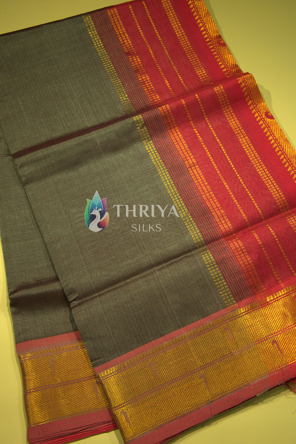 Silk Cotton Saree in Ash and Pink - TSBB050508 - View 2