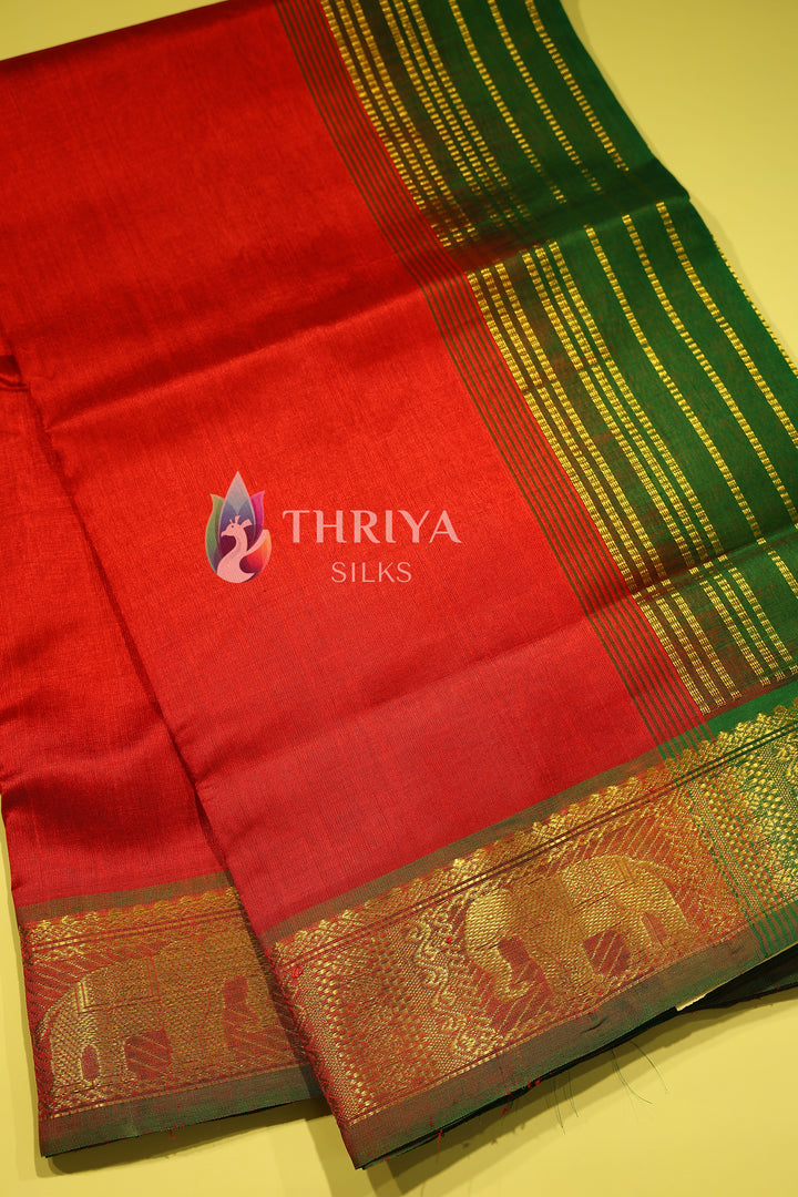 Silk Cotton Saree in Red and Green - TSBB050510 - View 2