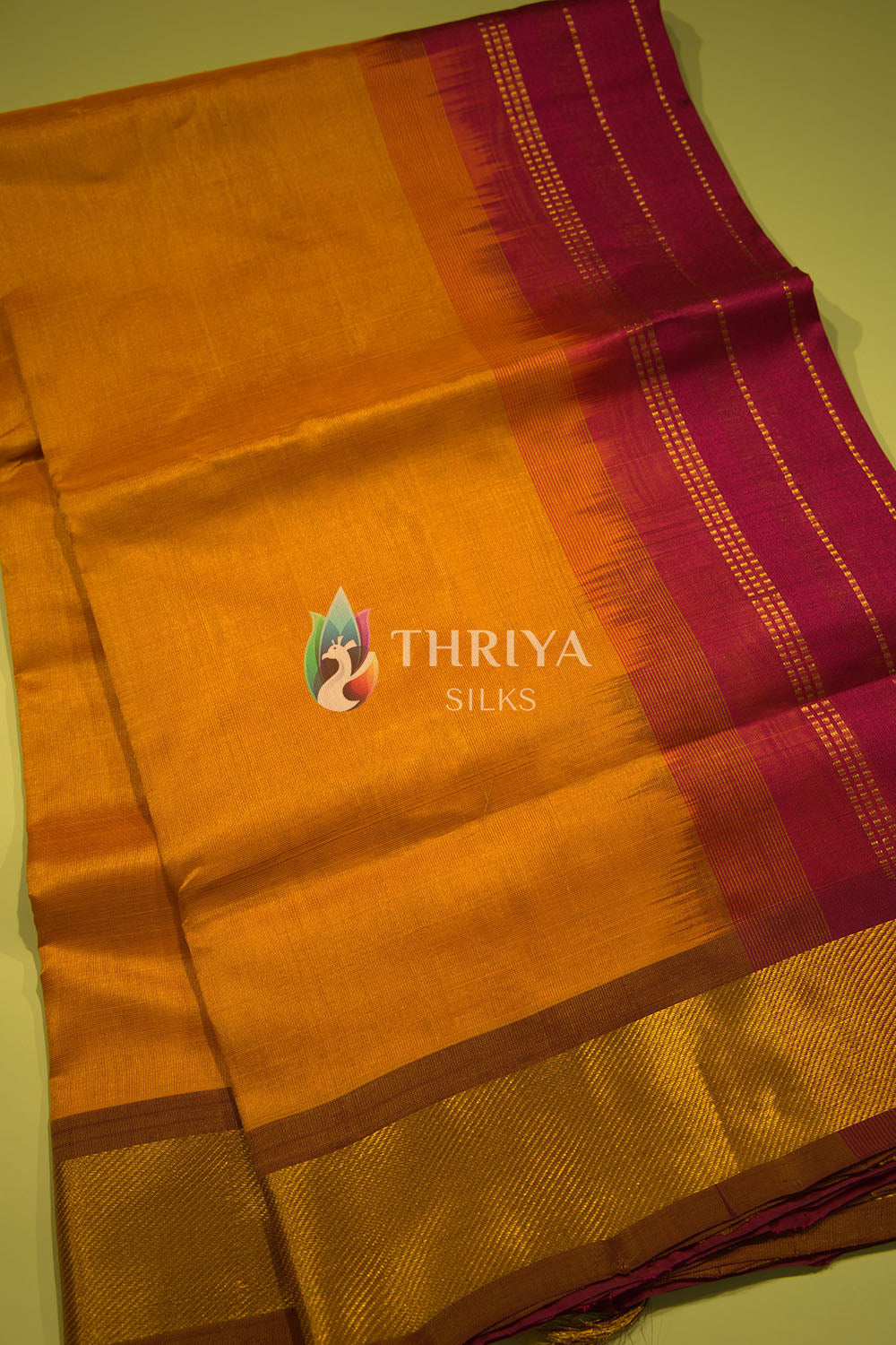 Silk Cotton Saree in Mango Yellow and Dark Pink - TSSC040512 - View 2