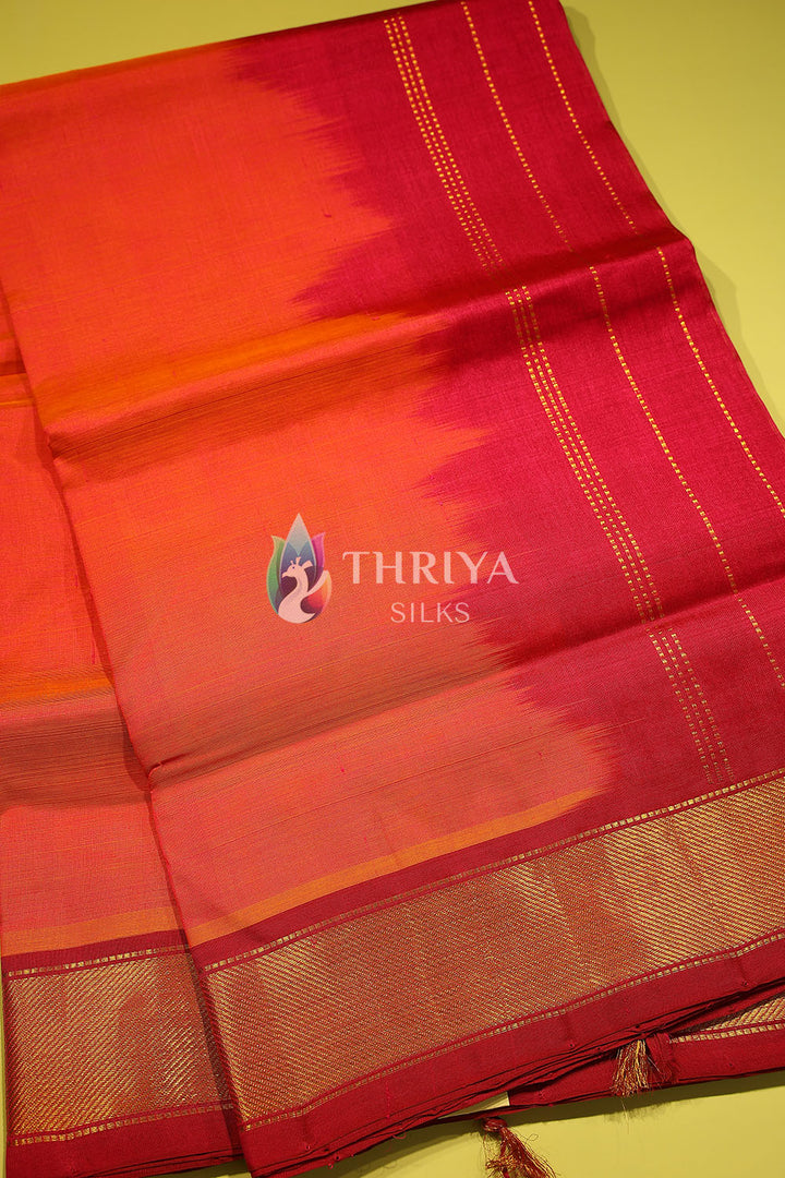 Silk Cotton saree in Salmon Pink and Dark Pink - TSSC040511 - View 2