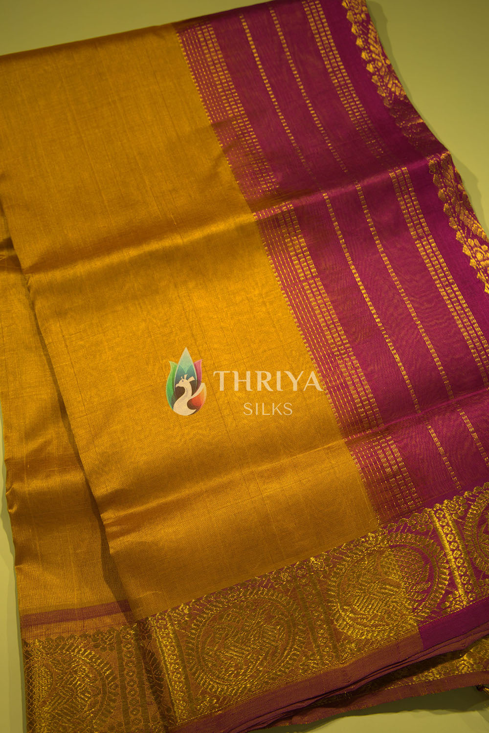 Silk Cotton Saree in Fenugreek and Magenta - TSBB050501 - View 2