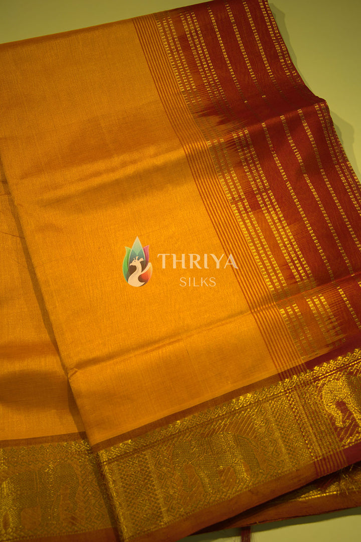 Silk Cotton Saree in Yellow and Maroon - TSBB050502 - View 2