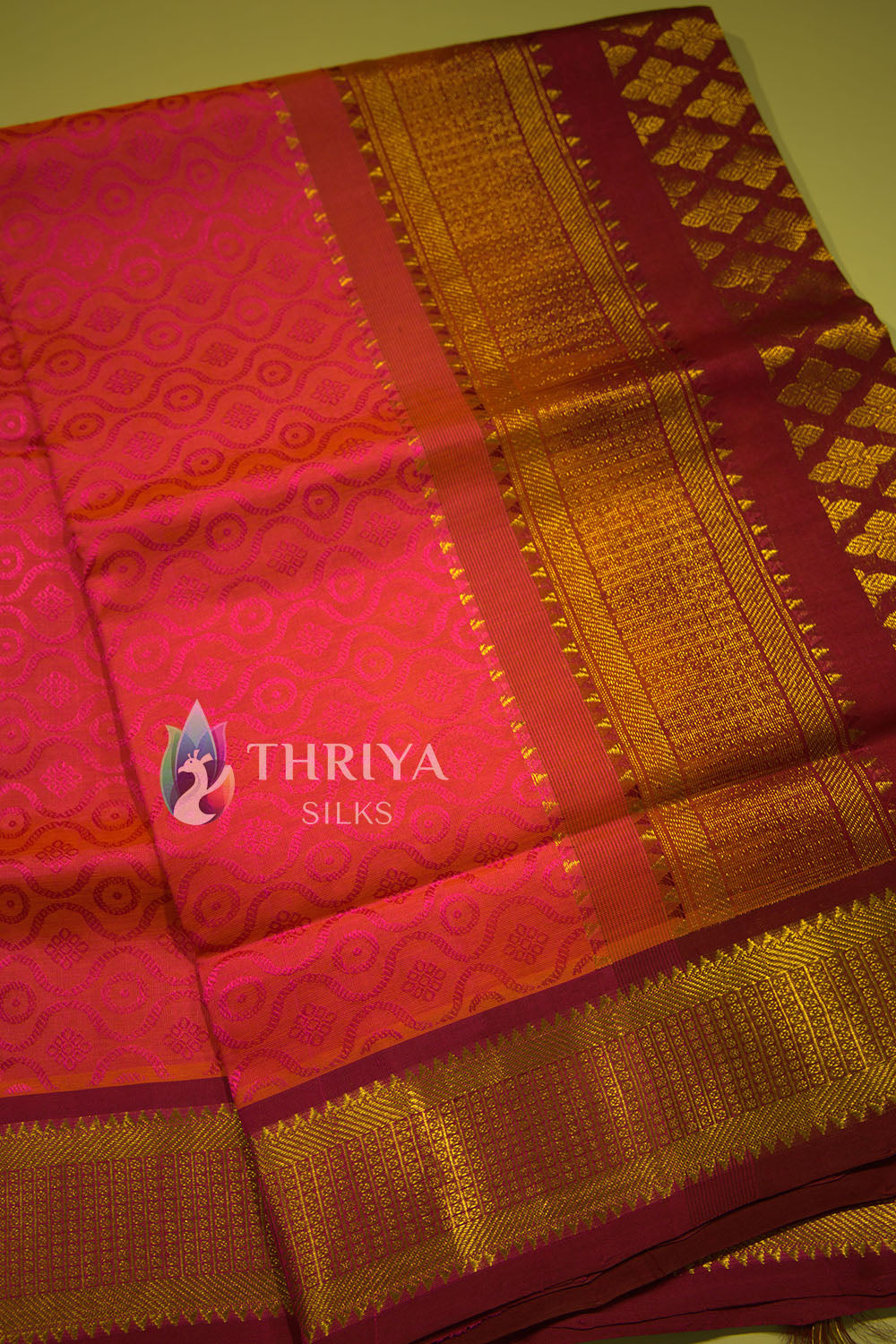 Silk Cotton saree in Light Pink and Maroon - TSEM050505 - View 2