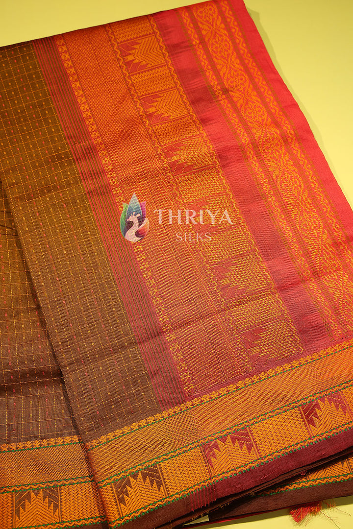 Silk Cotton Saree in Brown and Pink - TSB040505 - View 2