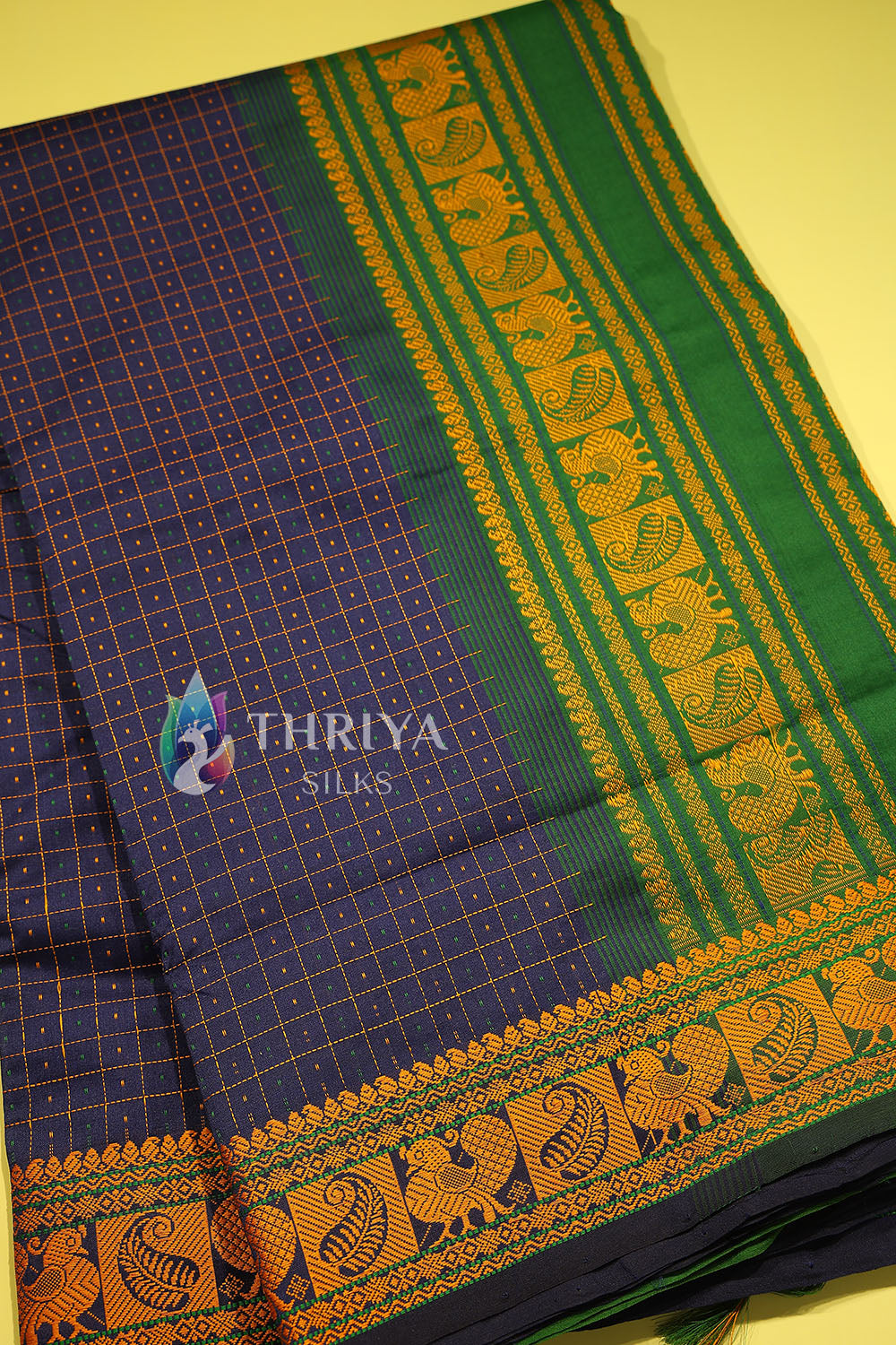 Silk Cotton Saree in Blue and Green - TSB040501 - View 2