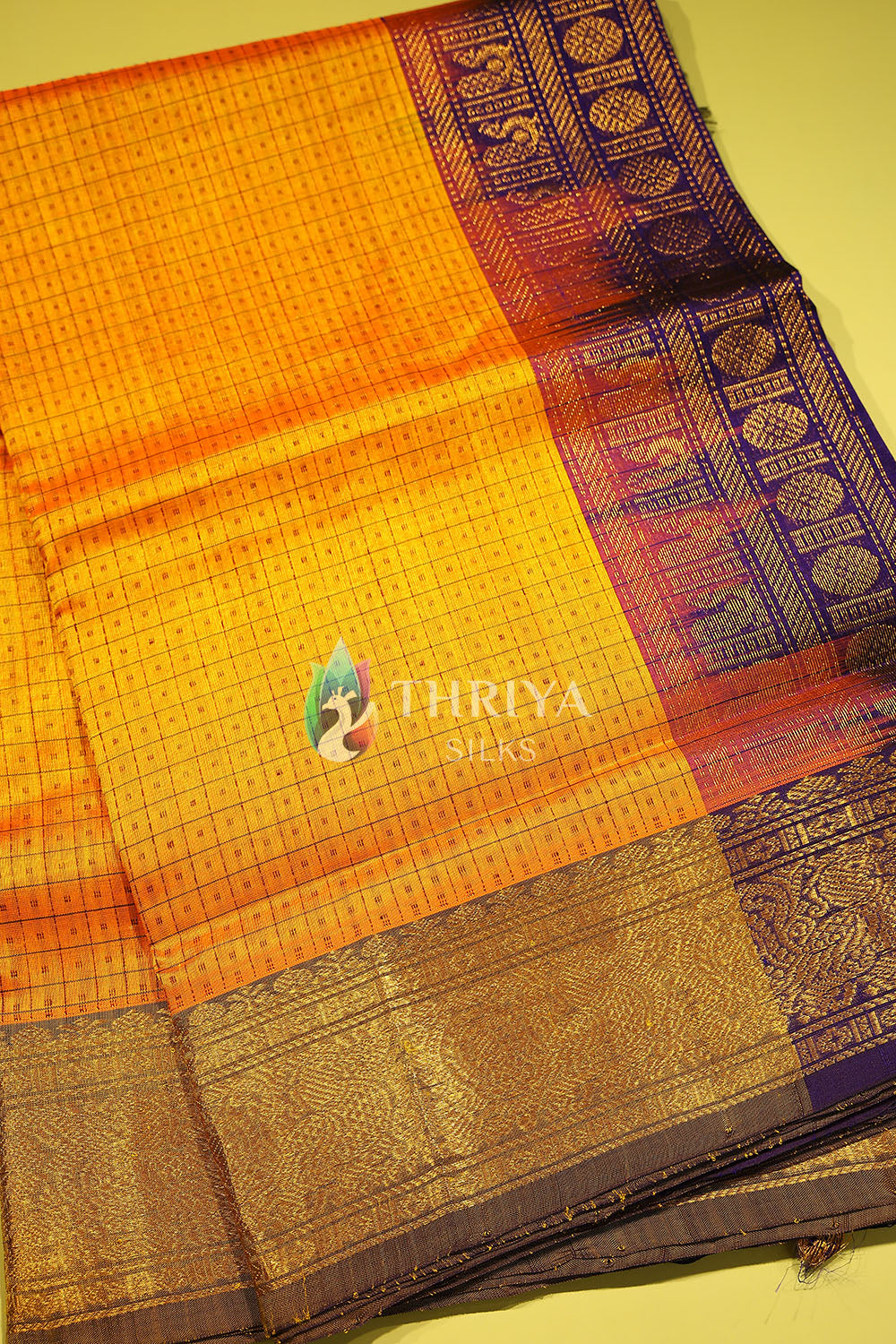 Silk Cotton Saree in Yellow and Violet - TSLD040502 - View 2