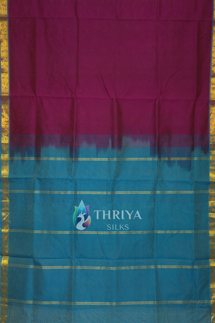 Silk Cotton Saree in Purple and Sky Blue - TSSB040501 - View 3