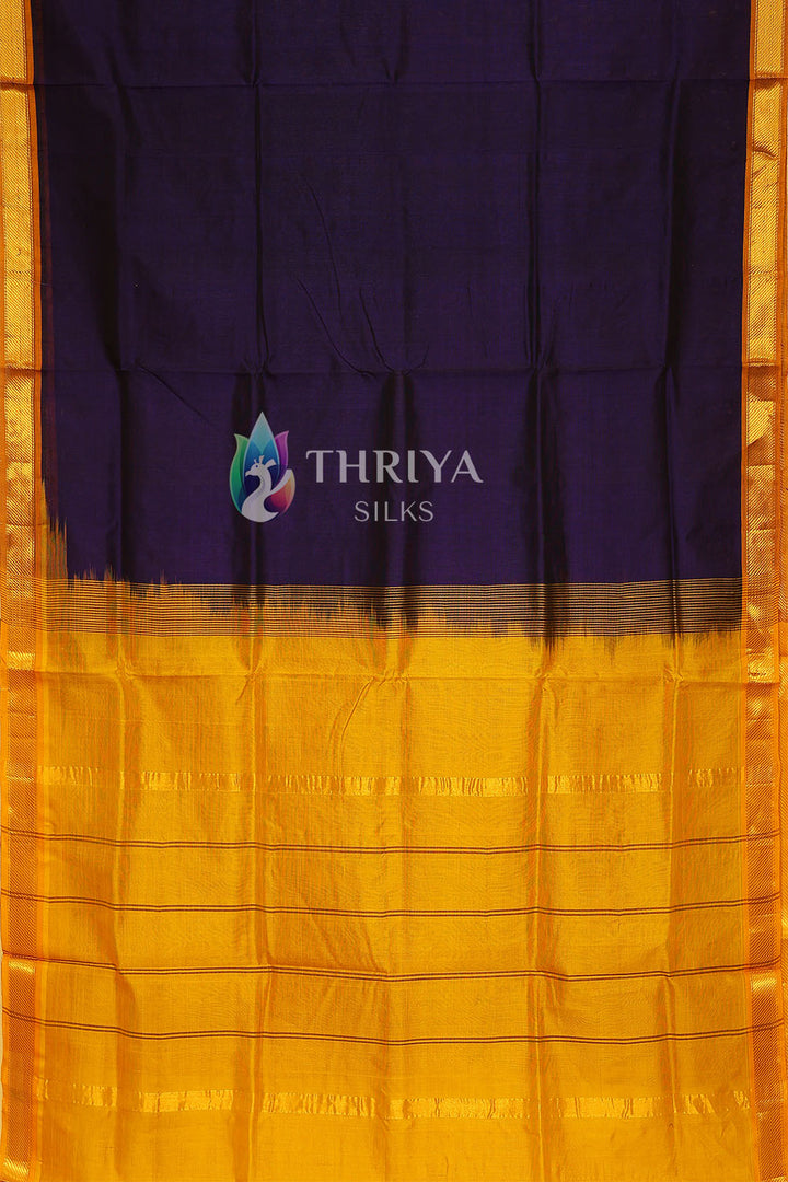 Silk Cotton Saree in Dark Blue and Mustard Yellow - TSSB040508 - View 3