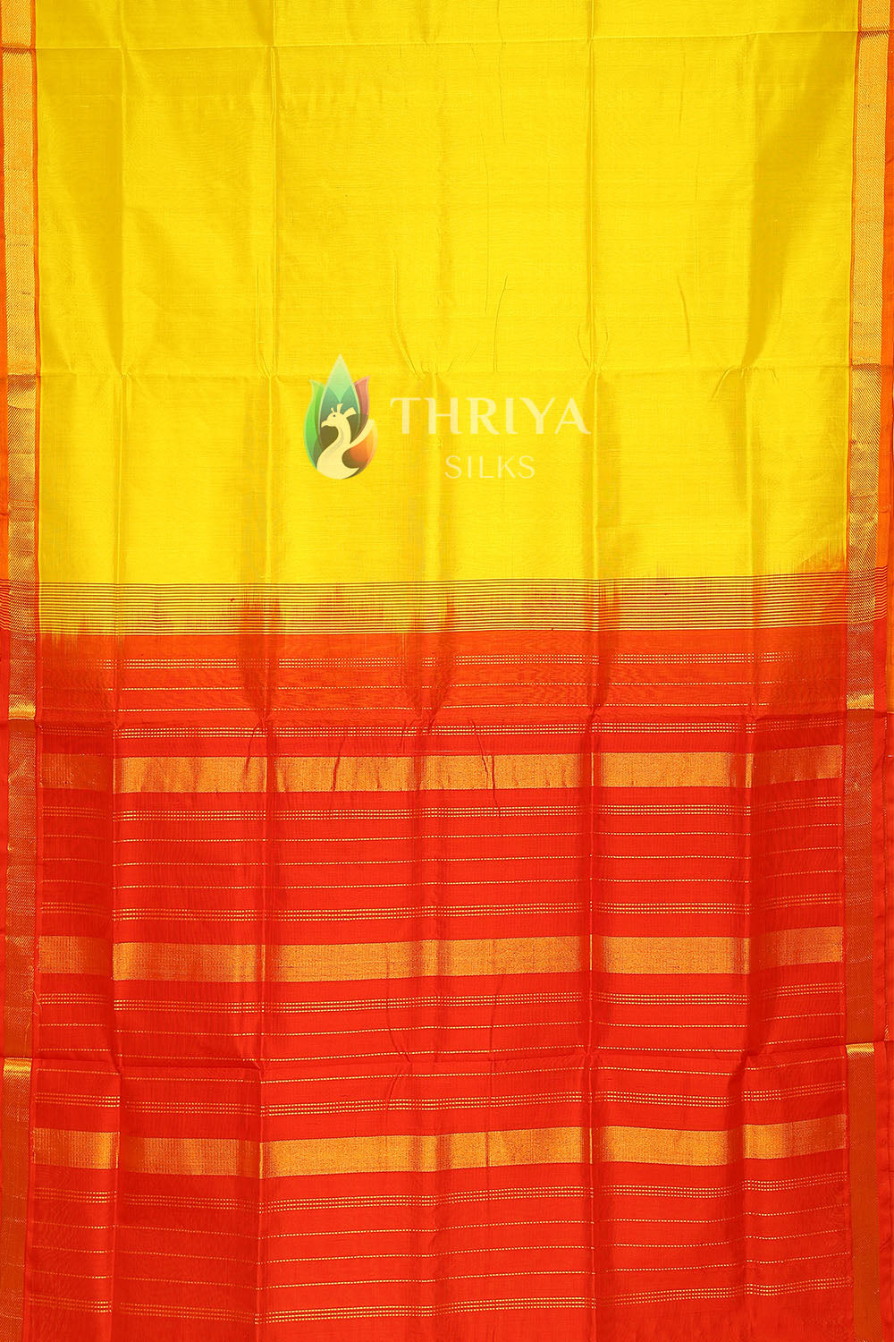 Silk Cotton Saree in Lime Yellow and Red - TSSB040506 - View 3