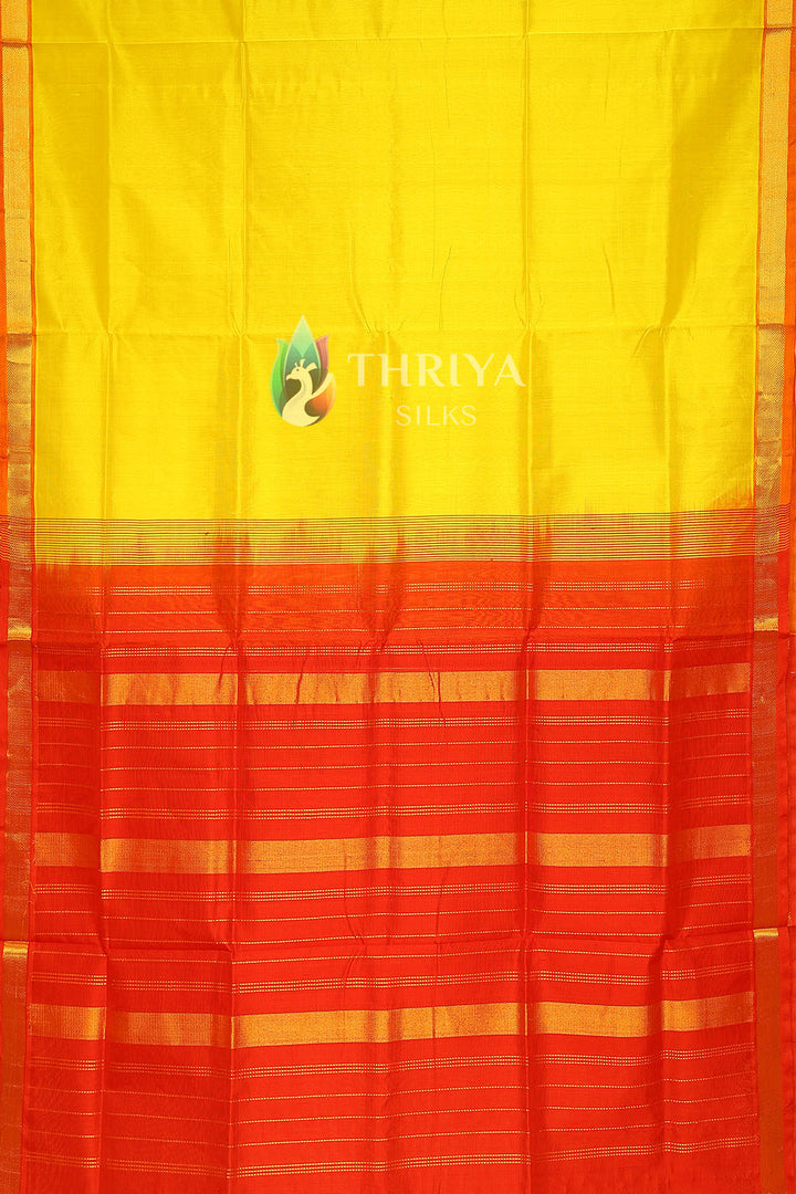 Silk Cotton Saree in Lime Yellow and Red - TSSB040506 - View 3