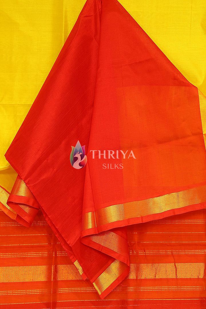 Silk Cotton Saree in Lime Yellow and Red - TSSB040506 - View 4