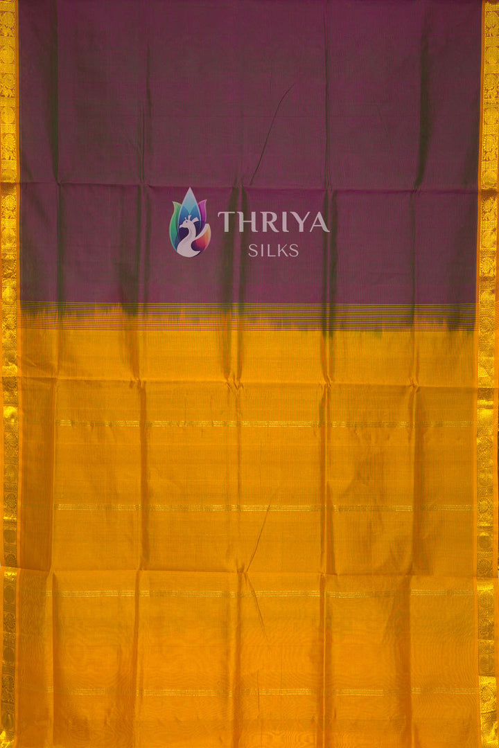 Silk Cotton Saree in Violet and Yellow - TSSB040505 - View 3