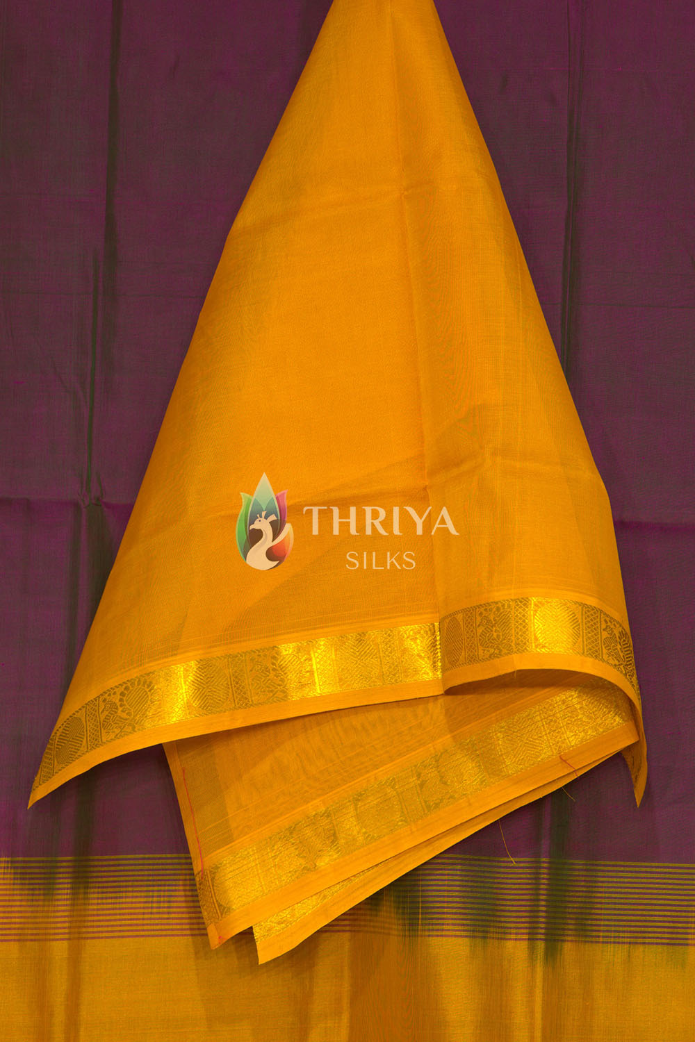 Silk Cotton Saree in Violet and Yellow - TSSB040505 - View 4