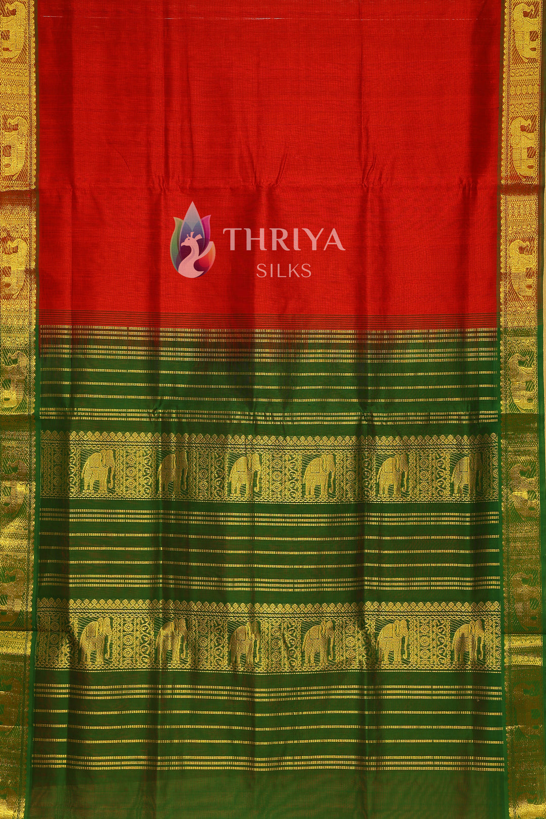 Silk Cotton Saree in Red and Green - TSBB050510 - View 3