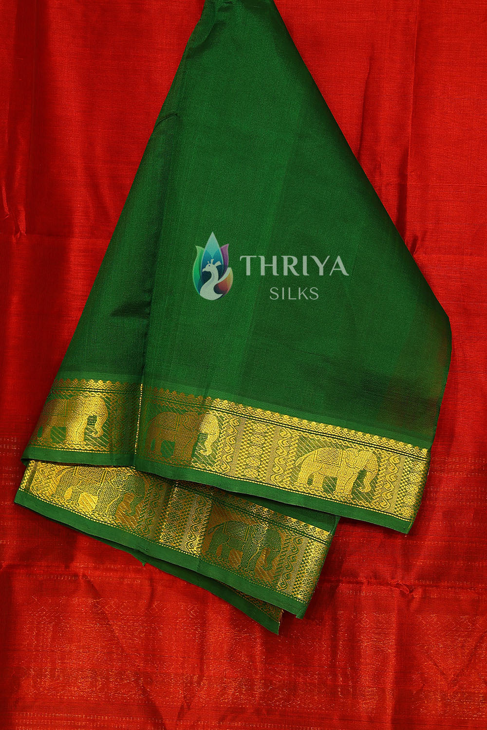 Silk Cotton Saree in Red and Green - TSBB050510 - View 4