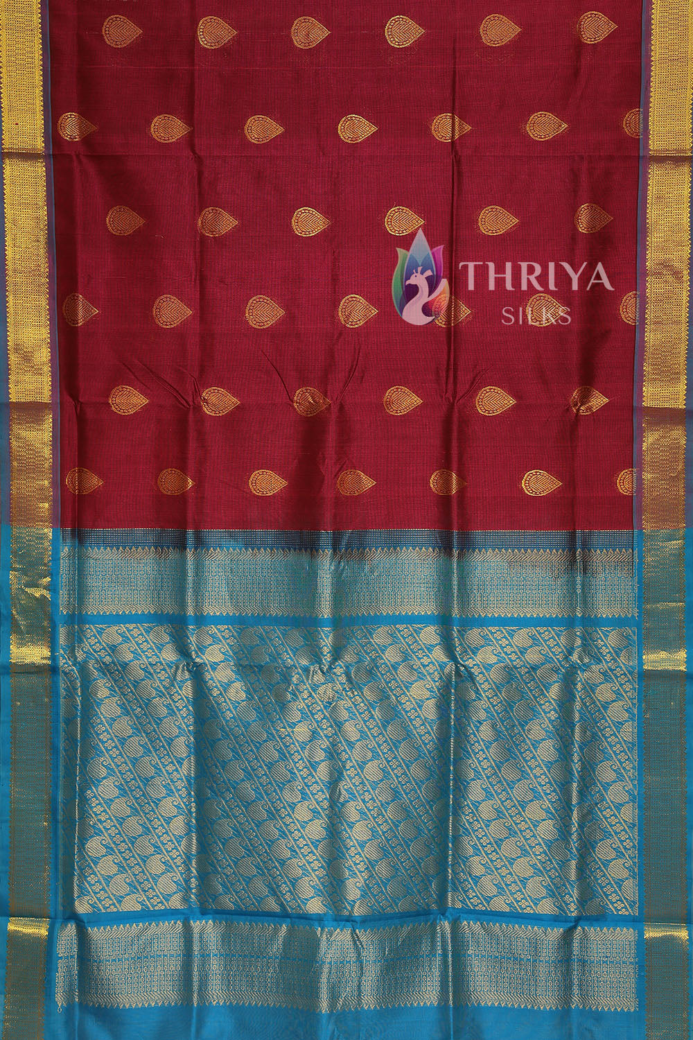 Silk Cotton Saree in Maroon and Sky Blue - TSTB050501 - view 3