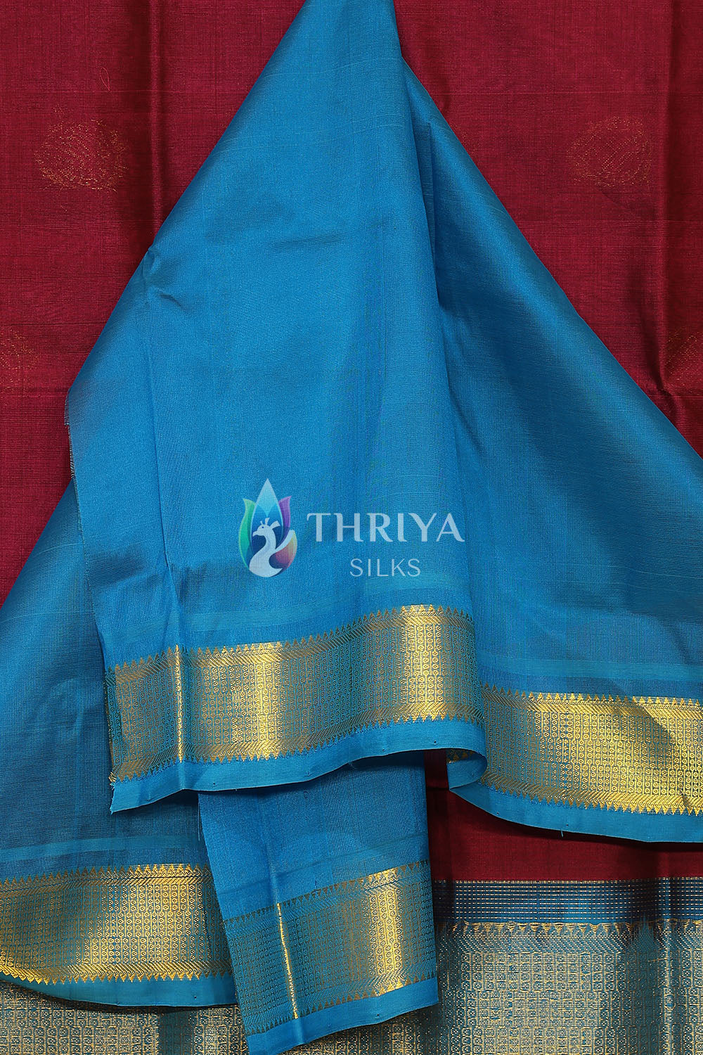 Silk Cotton Saree in Maroon and Sky Blue - TSTB050501 - View 4