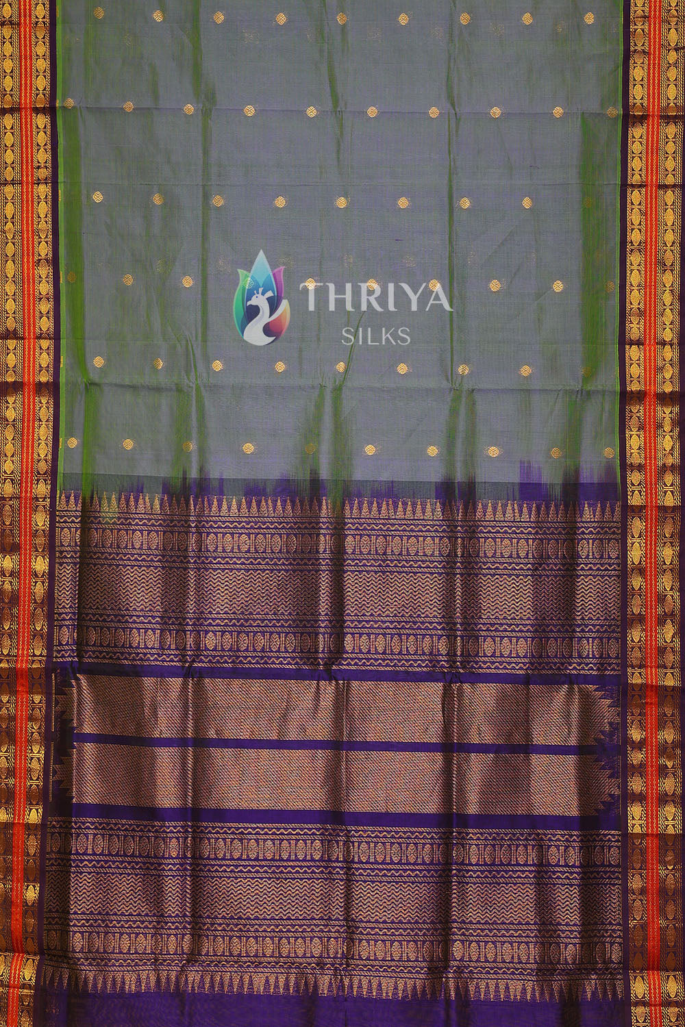 Silk Cotton Saree in Ash Blue and Royal Blue - TSKB040502 - View 3