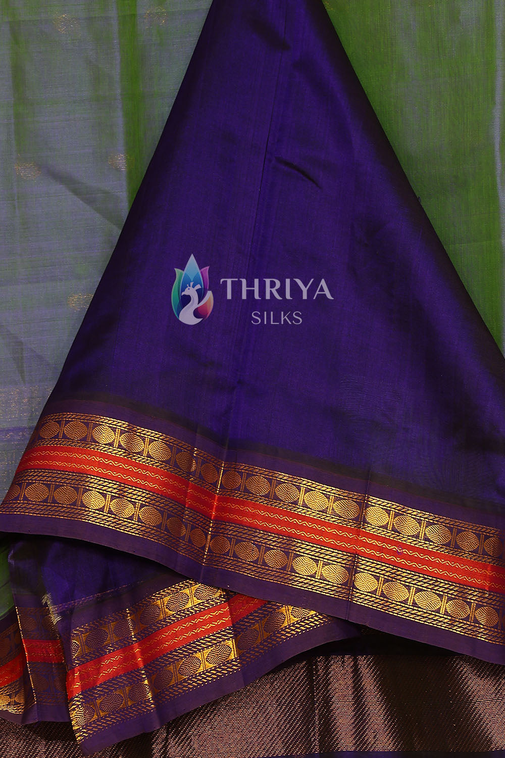 Silk Cotton Saree in Ash Blue and Royal Blue - TSKB040502 - View 4