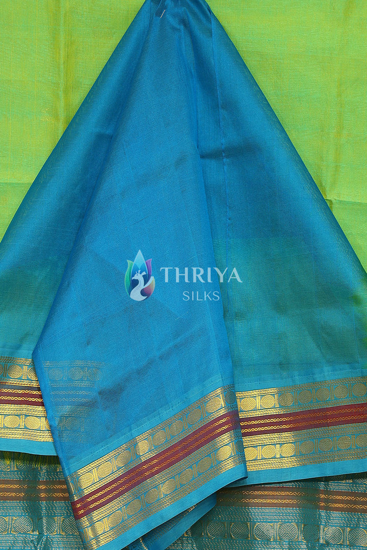 Silk Cotton Saree in Light Green and Sky Blue - TSKB040503 - View 4