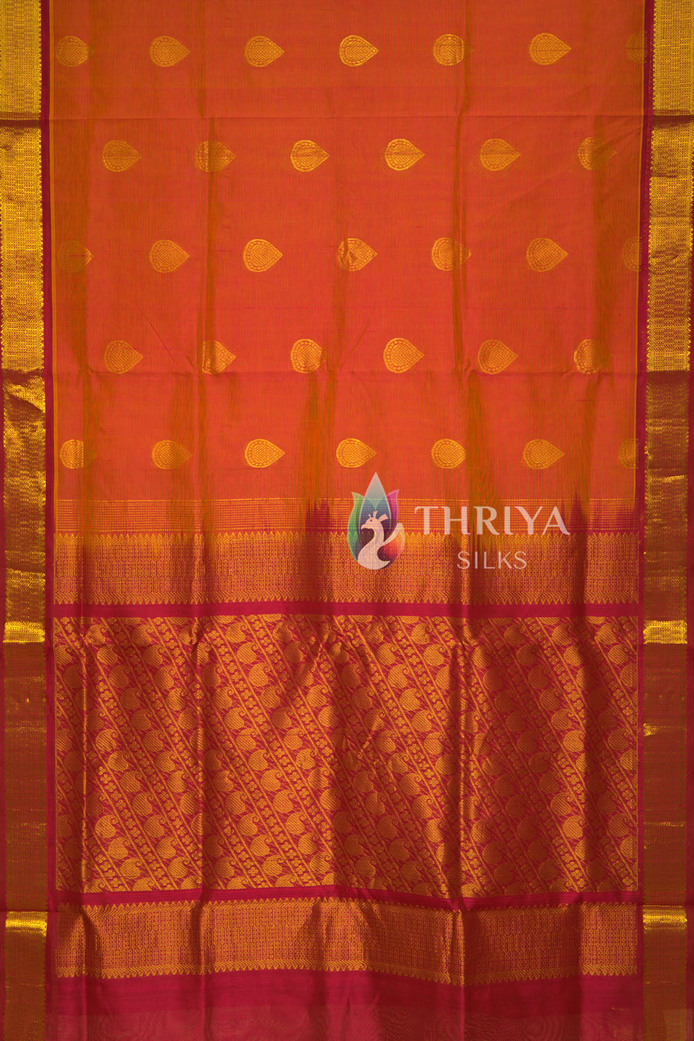 Silk Cotton Saree in Coral Orange and Magenta - TSTB050503 - View 3