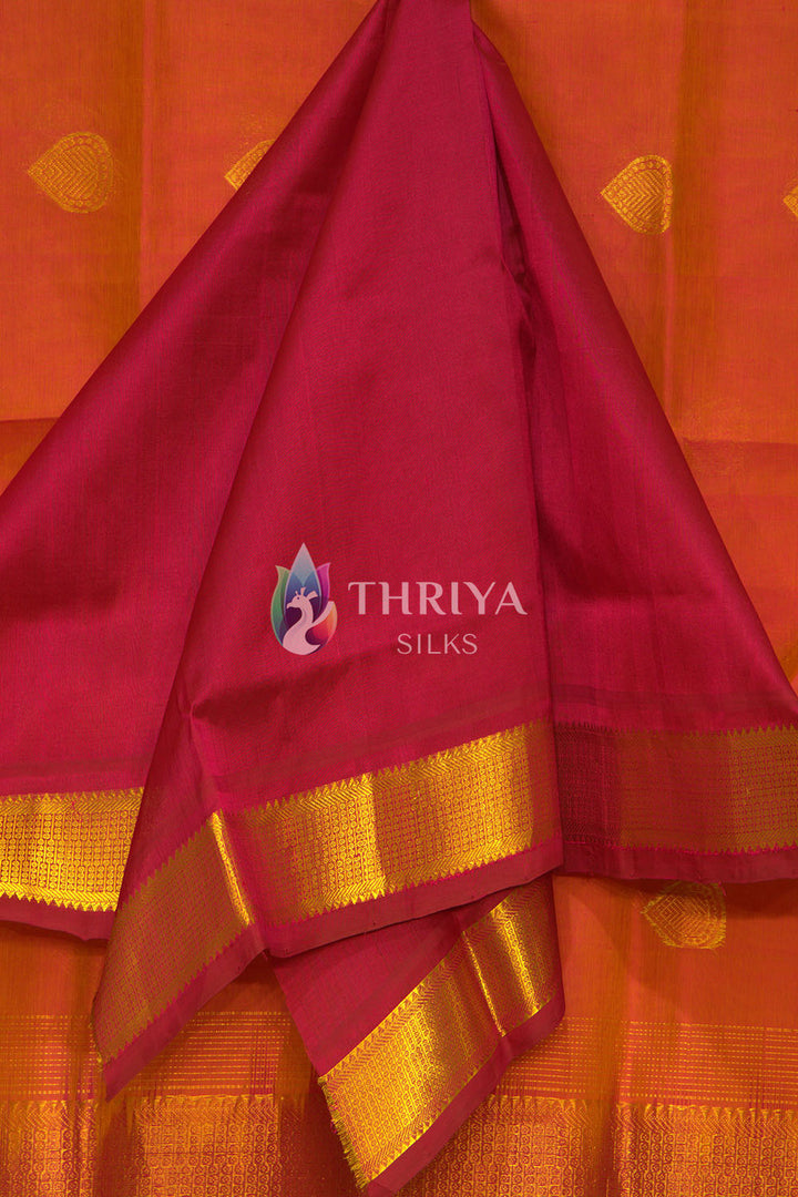 Silk Cotton Saree in Coral Orange and Magenta - TSTB050503 - View 4