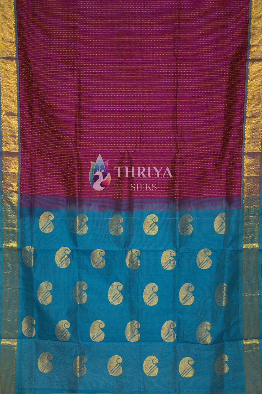 Silk cotton Saree in Magenta Purple and Sky Blue - TSCD050505 - View 3