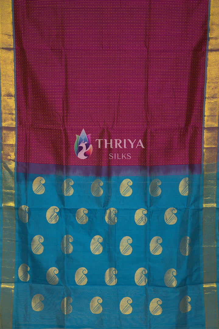 Silk cotton Saree in Magenta Purple and Sky Blue - TSCD050505 - View 3