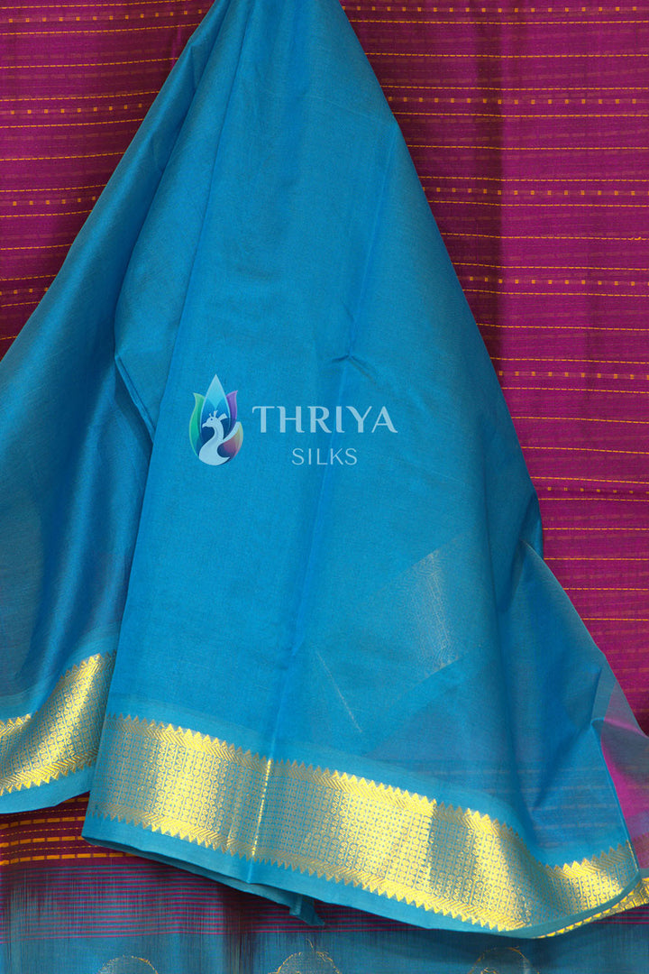 Silk cotton Saree in Magenta Purple and Sky Blue - TSCD050505 - View 4