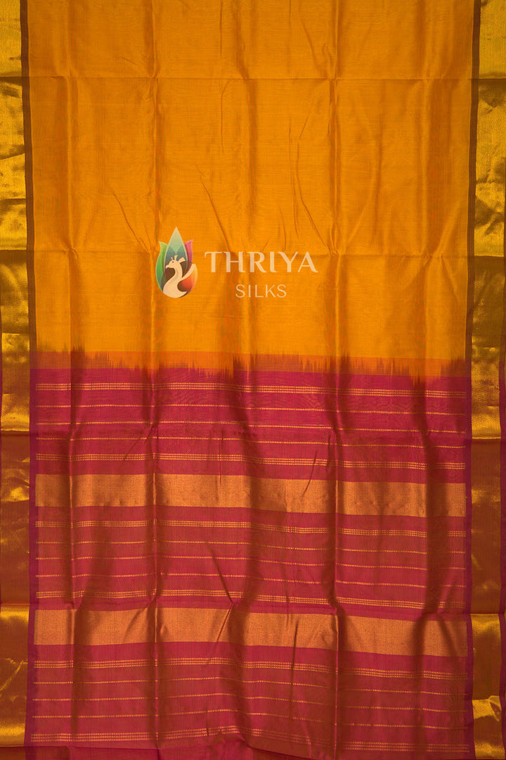 Silk Cotton Saree in Mango Yellow and Dark Pink - TSSC040512 - View 3