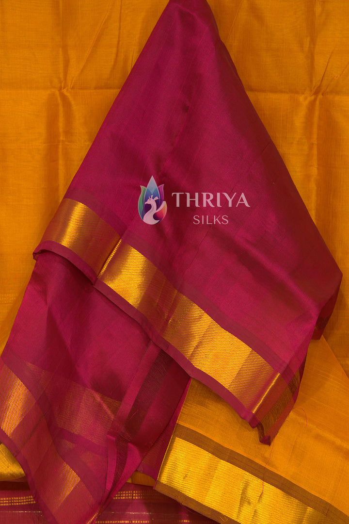 Silk Cotton Saree in Mango Yellow and Dark Pink - TSSC040512 - View 4