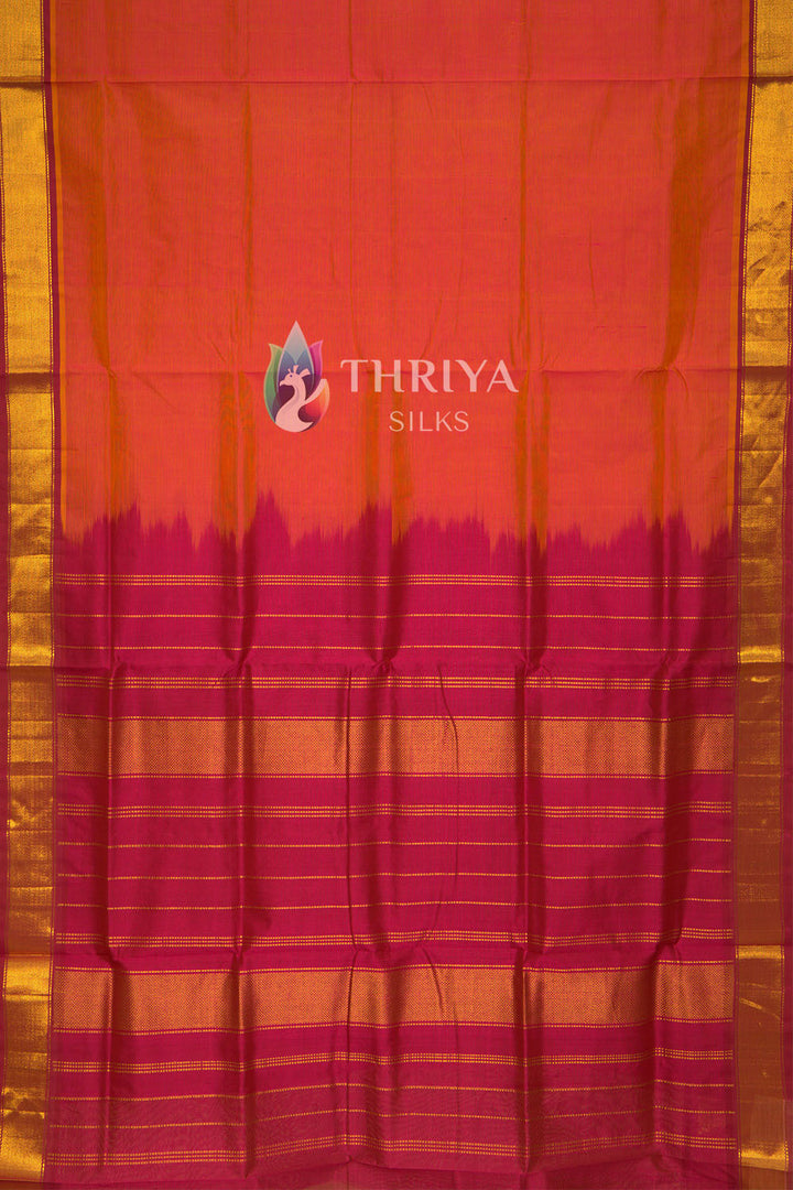 Silk Cotton saree in Salmon Pink and Dark Pink - TSSC040511 - View 3