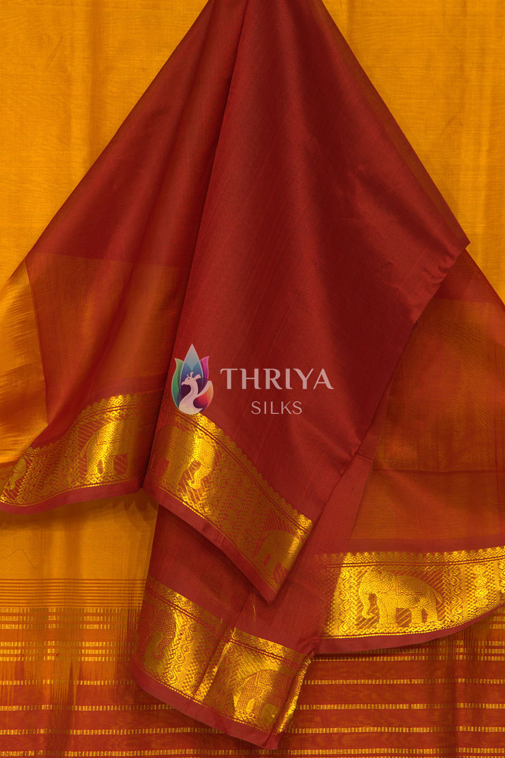 Silk Cotton Saree in Yellow and Maroon - TSBB050502 - View 4