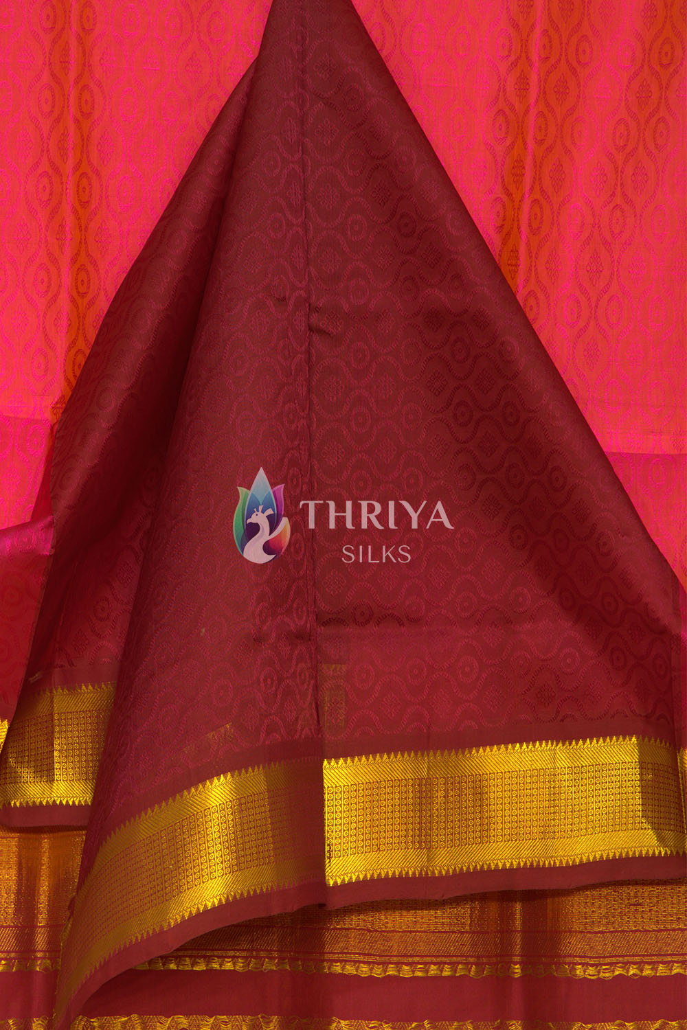 Silk Cotton saree in Light Pink and Maroon - View 4