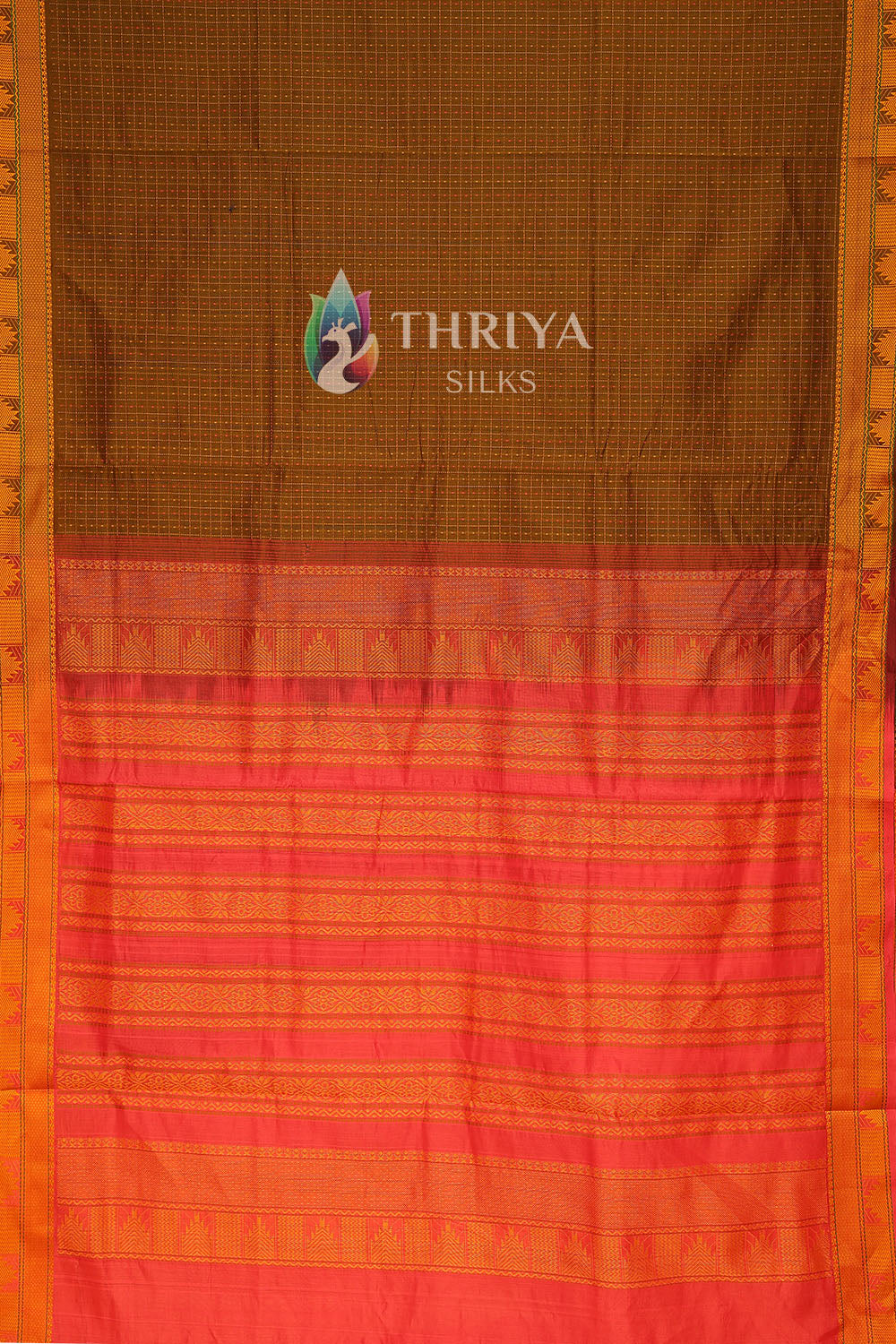 Silk Cotton Saree in Brown and Pink - TSB040505 - View 3