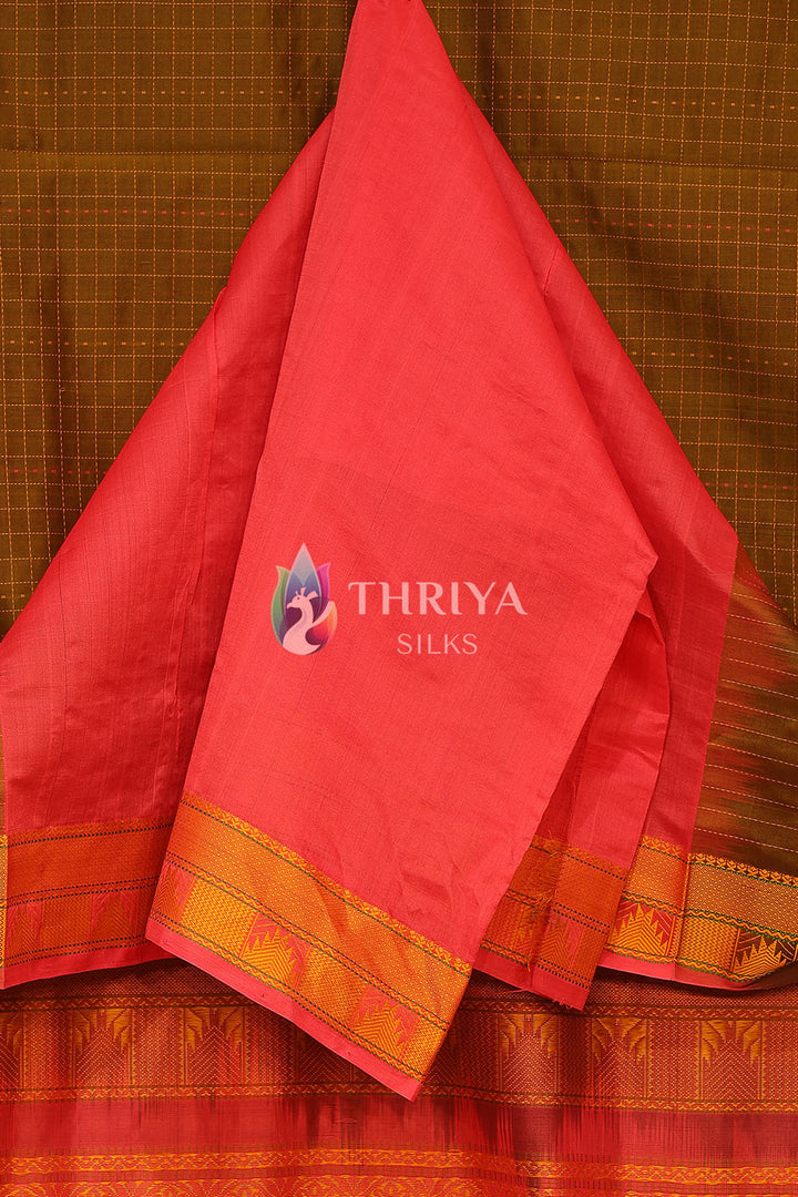 Silk Cotton Saree in Brown and Pink - TSB040505 - View 4