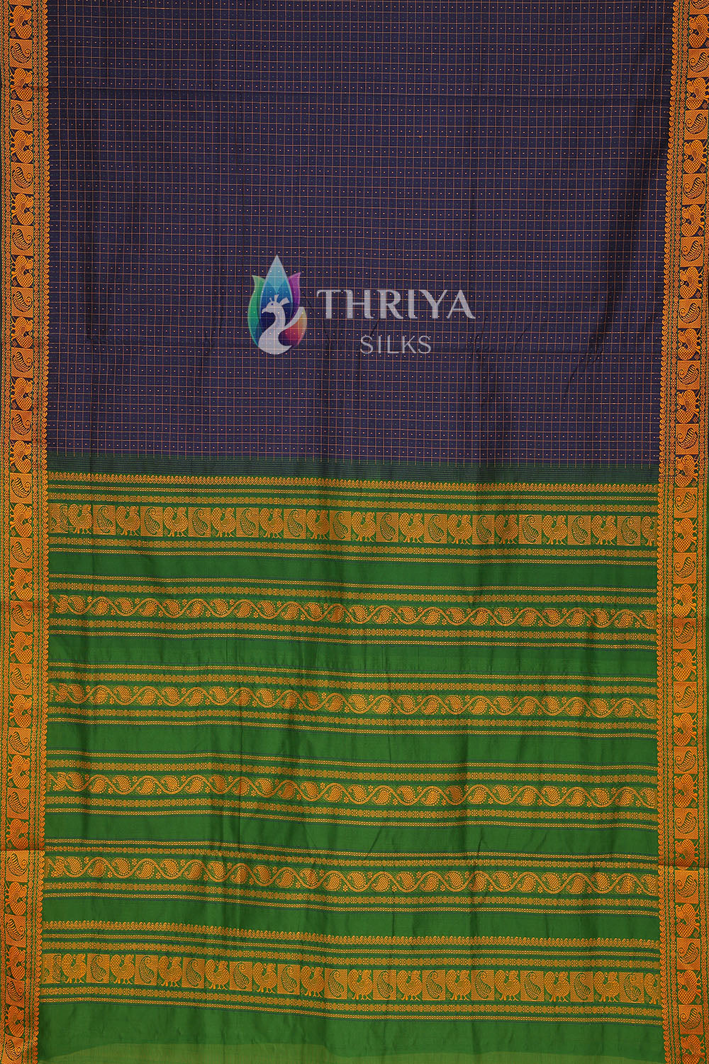 Silk Cotton Saree in Blue and Green - TSB040501 - View 3