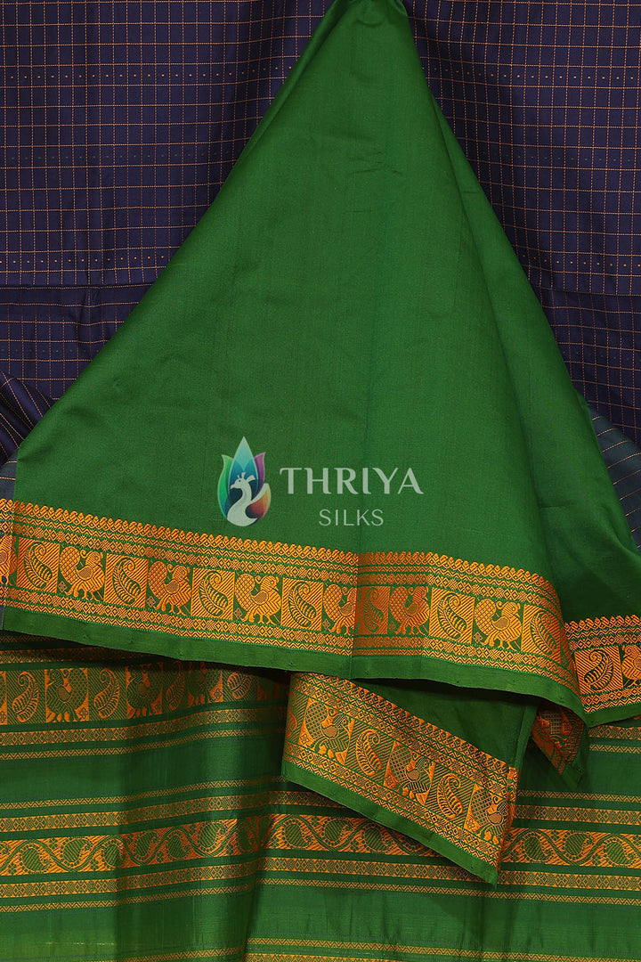 Silk Cotton Saree in Blue and Green - TSB040501 - View4