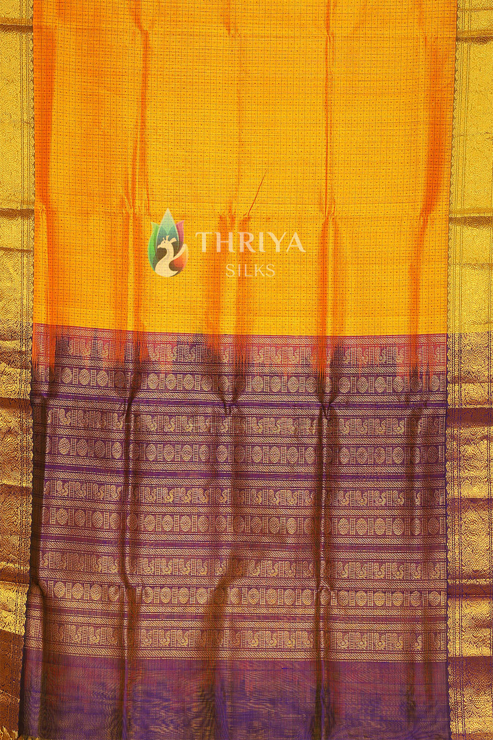 Silk Cotton Saree in Yellow and Violet - TSLD040502 - View 3