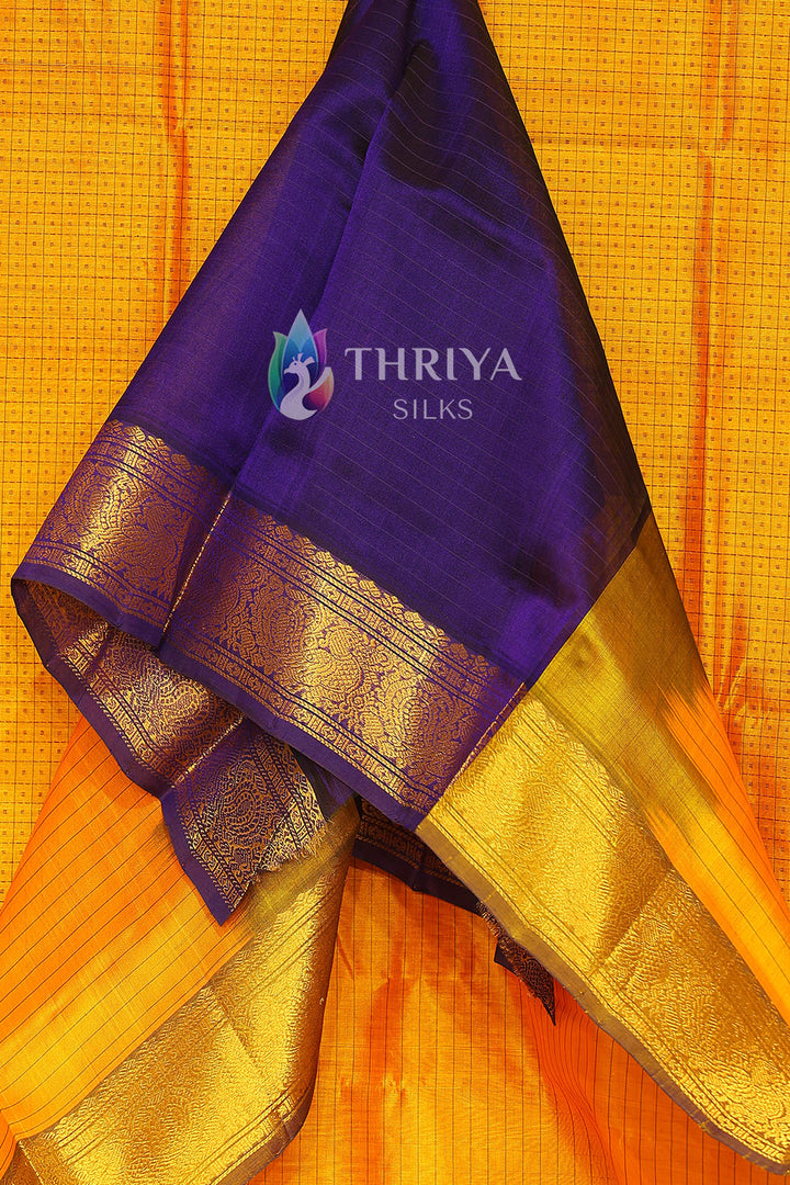 Silk Cotton Saree in Yellow and Violet - TSLD040502 - View 4