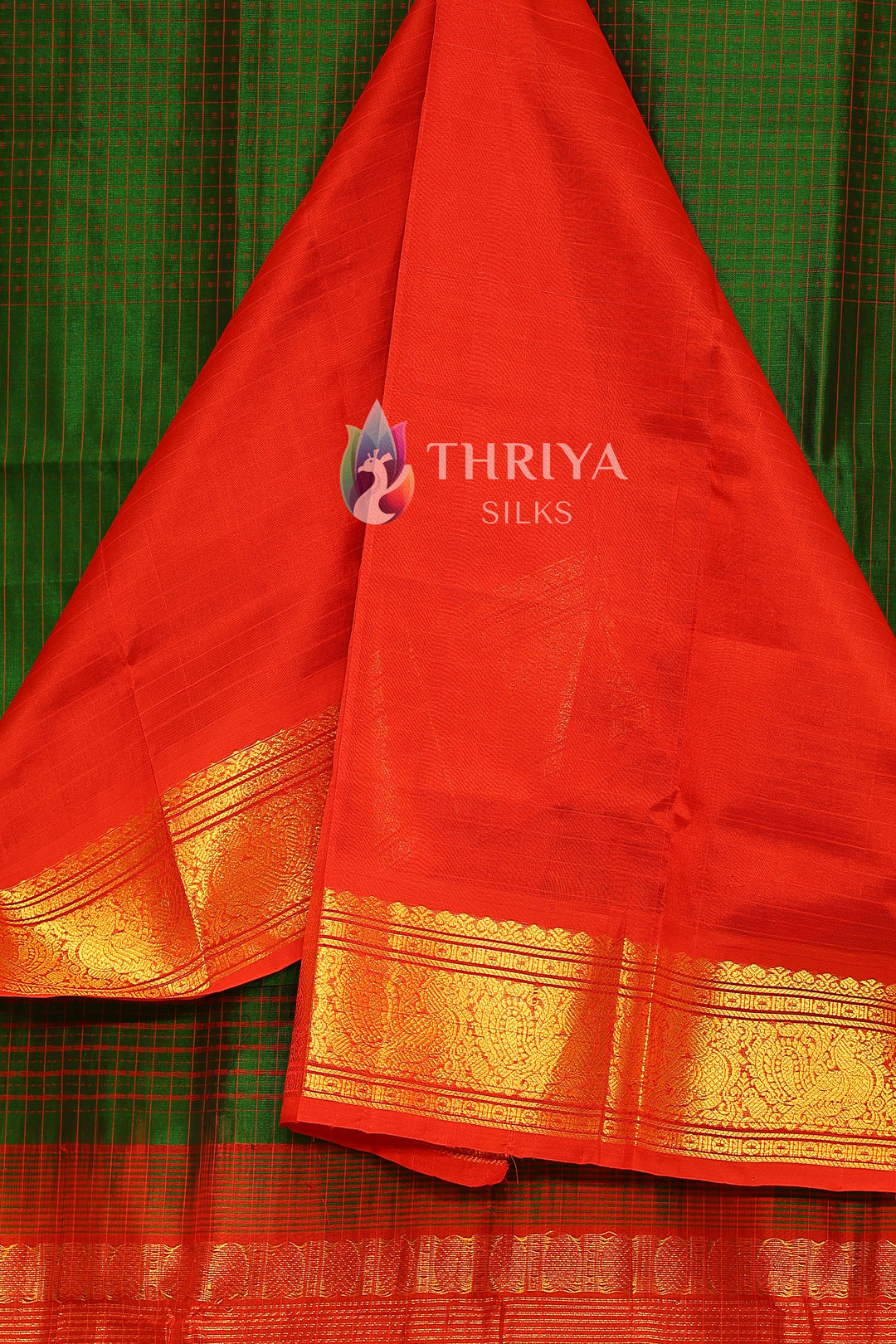 Silk Cotton Saree in Dark Green and Red - TSLD040504 -  View 4