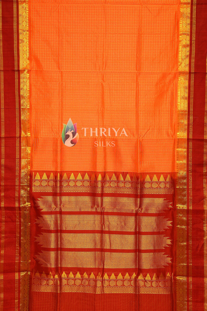 Silk Cotton Saree in Coral Orange and Maroon - TSZC040505 - View 3