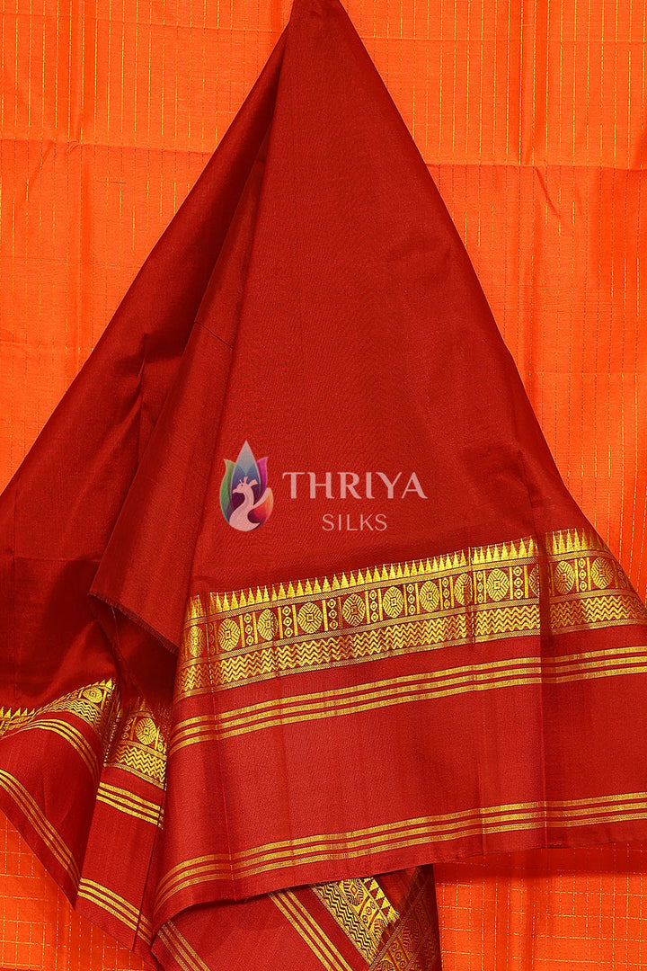 Silk Cotton Saree in Coral Orange and Maroon - TSZC040505 - View 4