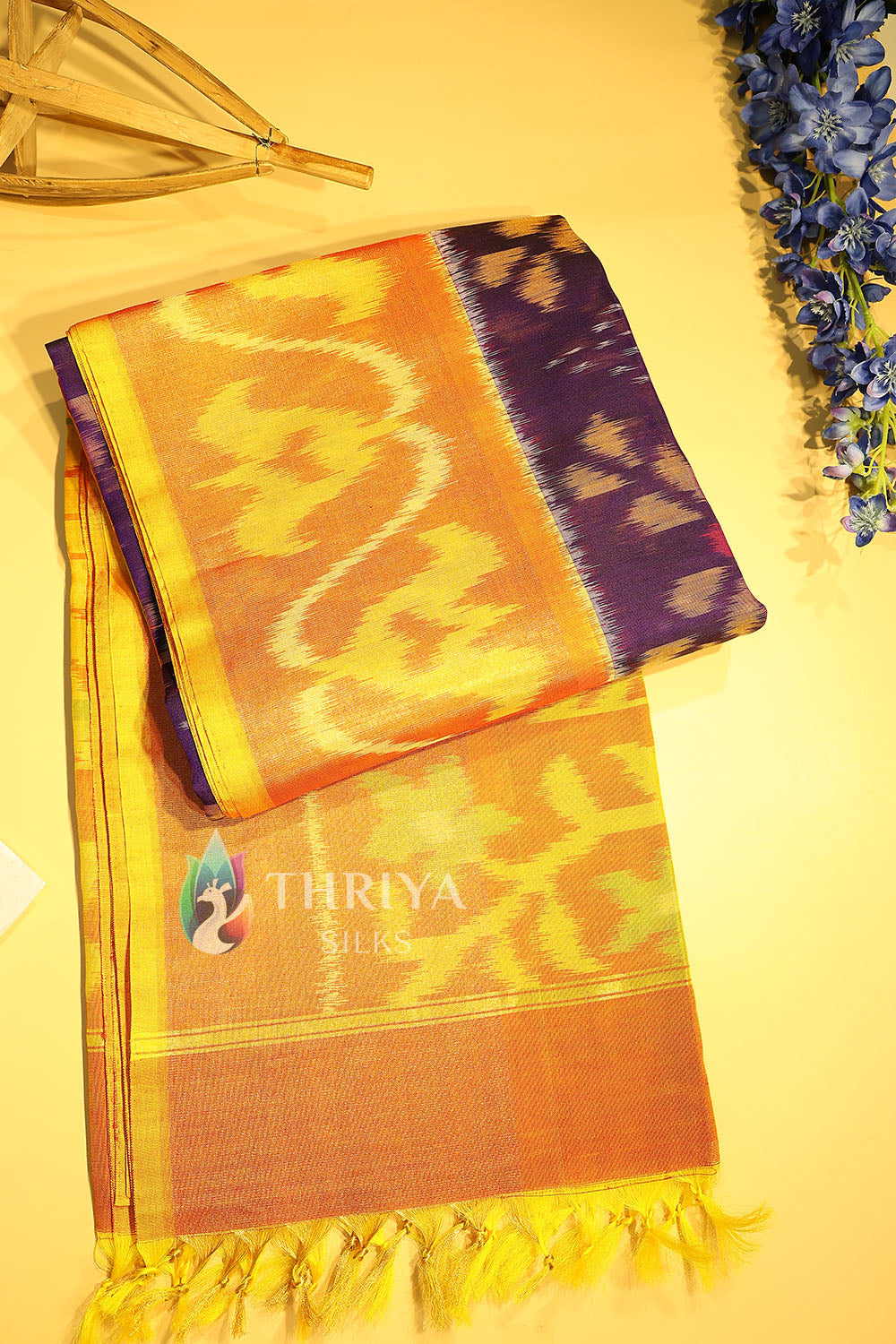 Blue Pochampalli Silk Cotton Saree - TSPS060506 - View 1